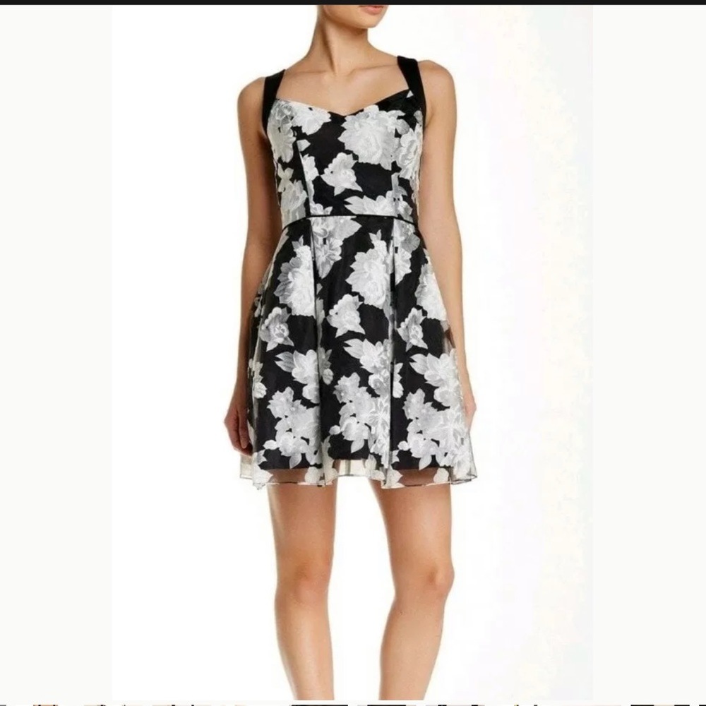 Aiden Mattox Black Floral Chiffon A-Line Dress - Picture 1 of 12